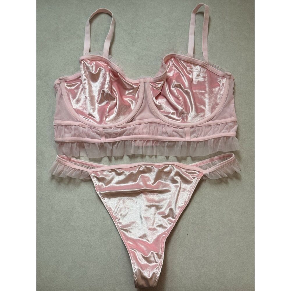 Auden Pink Velvet and Mesh Lingerie Set - Size XXL